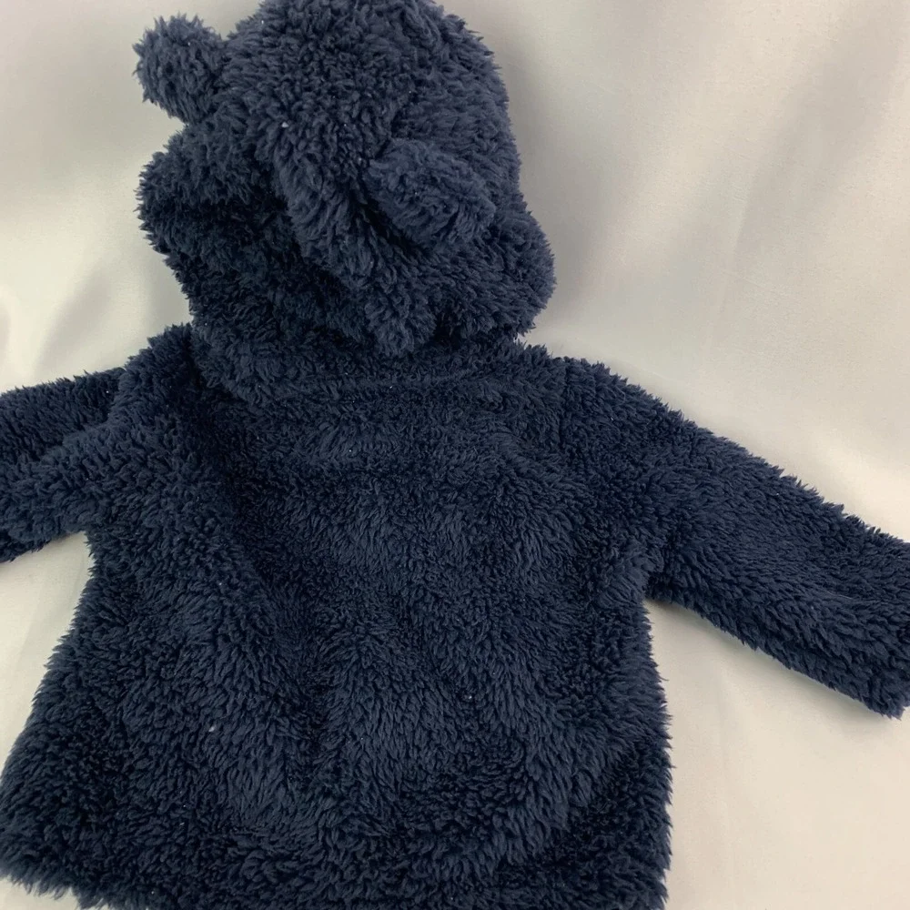3 Months Carters Navy Blue Plush Fuzzy Hoodie Full Zip with Ears Baby Infant